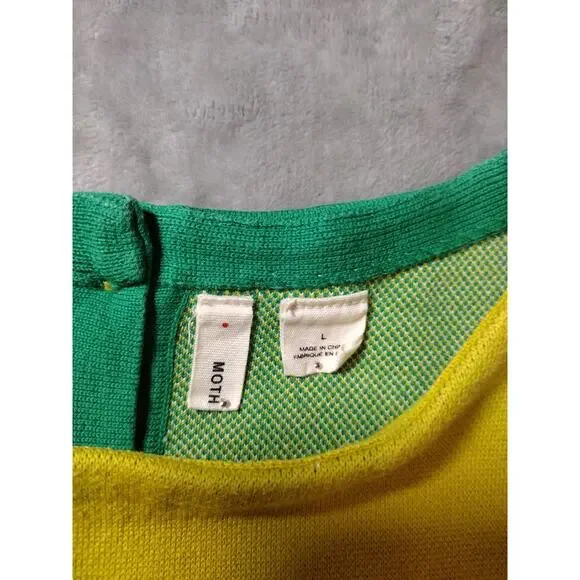 MOTH Anthropologie Green Yellow Retro Mod Sleeveless Colorblock Mini Dress Large - Picture 2 of 16